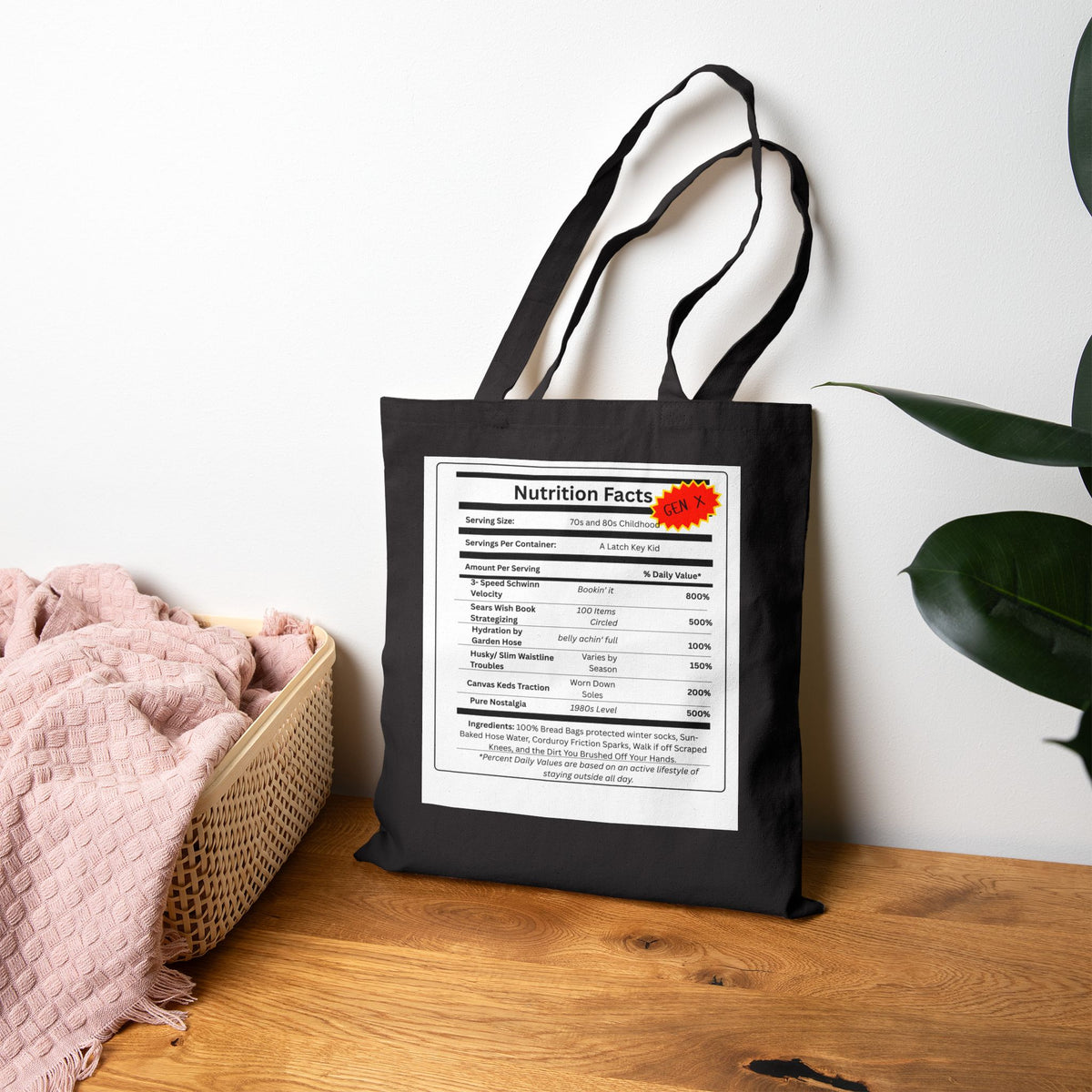 Gen X Nutrition Facts Tote Bag | Retro Canvas Bag