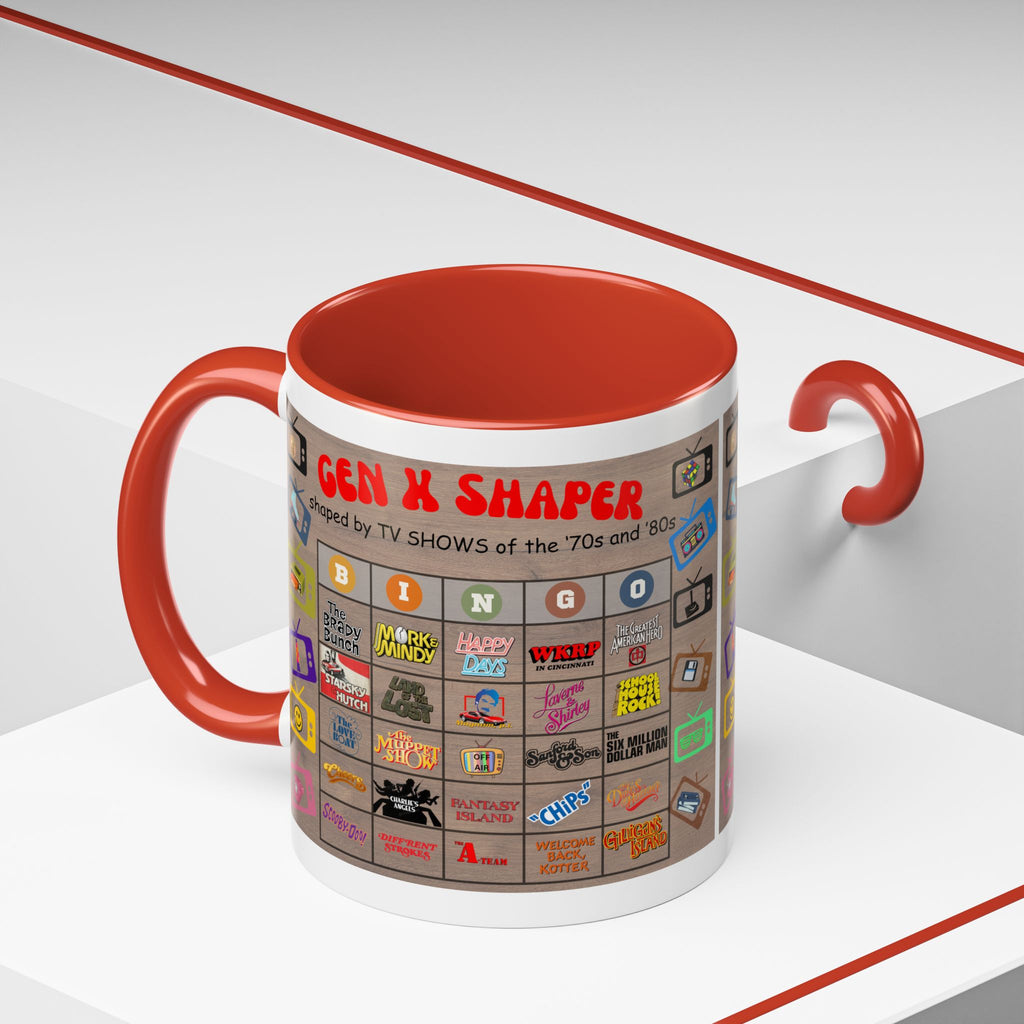 Gen X 70s & 80s TV Shows Bingo Mug | 11 oz Retro Accent Cup
