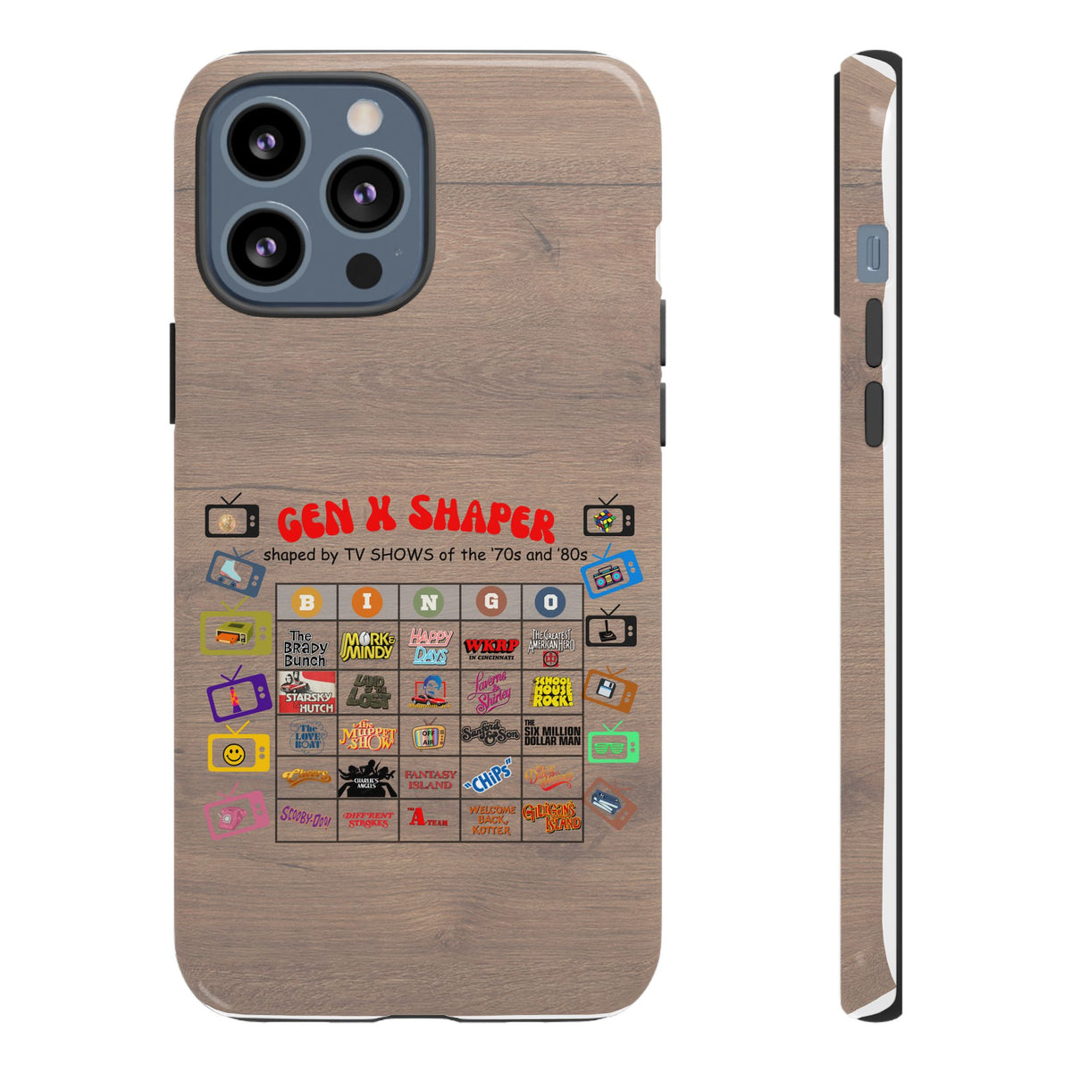 Gen X 70s & 80s TV Shows Bingo iPhone Case | Retro Tough Cover