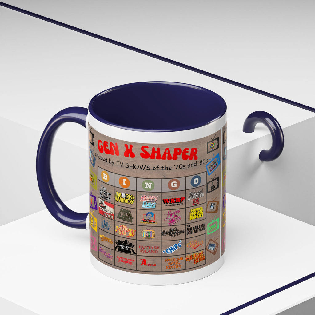 Gen X 70s & 80s TV Shows Bingo Mug | 11 oz Retro Accent Cup