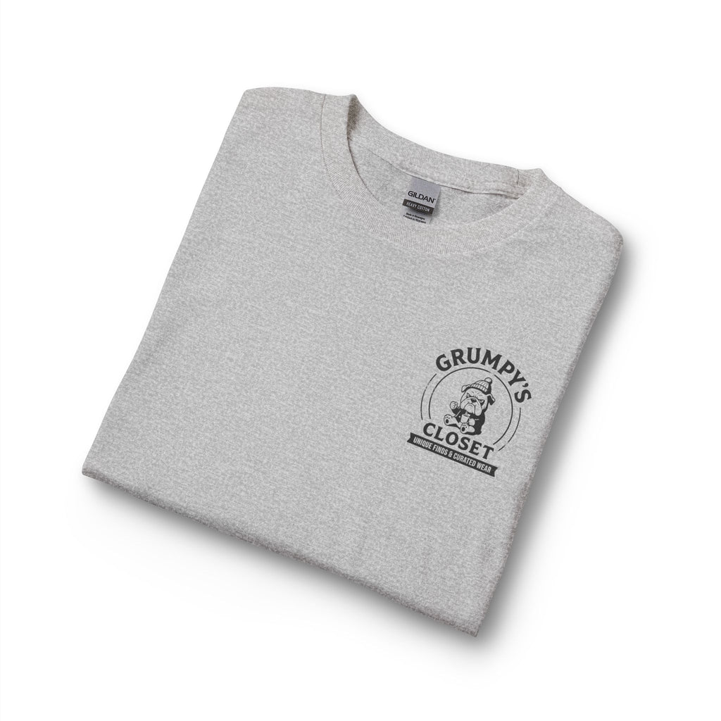 Grumpy's Closet Long Sleeve Tee — Vintage Bulldog Logo, 'Unique Finds & Curated Wear'
