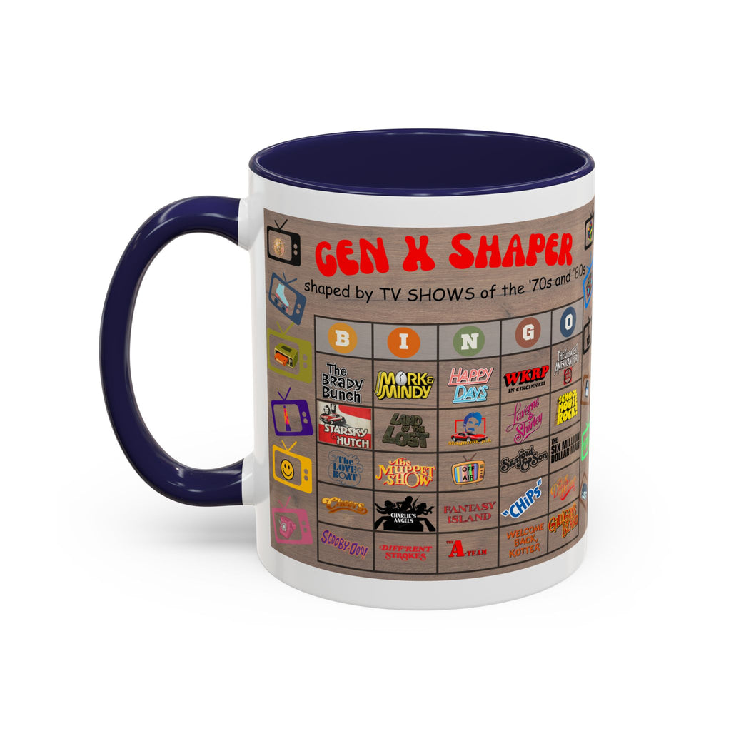 Gen X 70s & 80s TV Shows Bingo Mug | 11 oz Retro Accent Cup