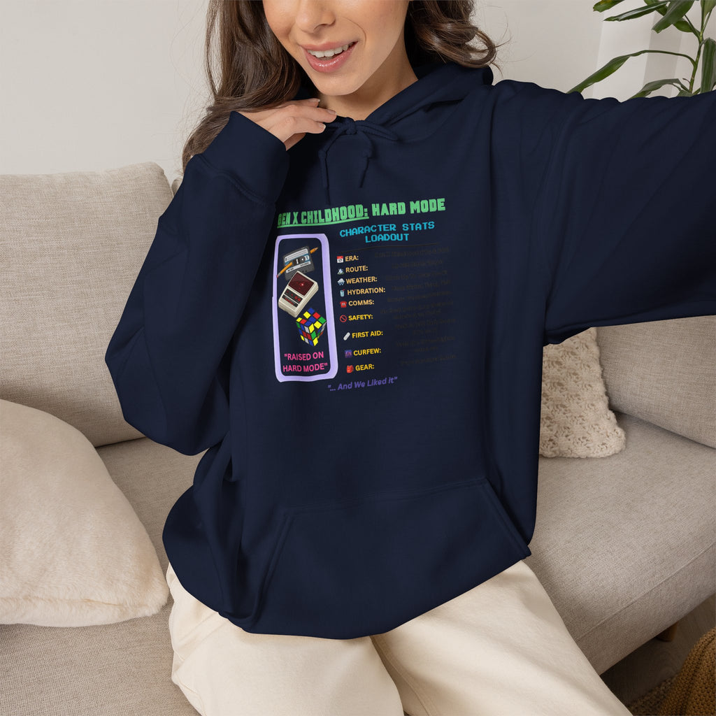 Gen X Childhood Hard Mode Hoodie | Retro Arcade Sweatshirt