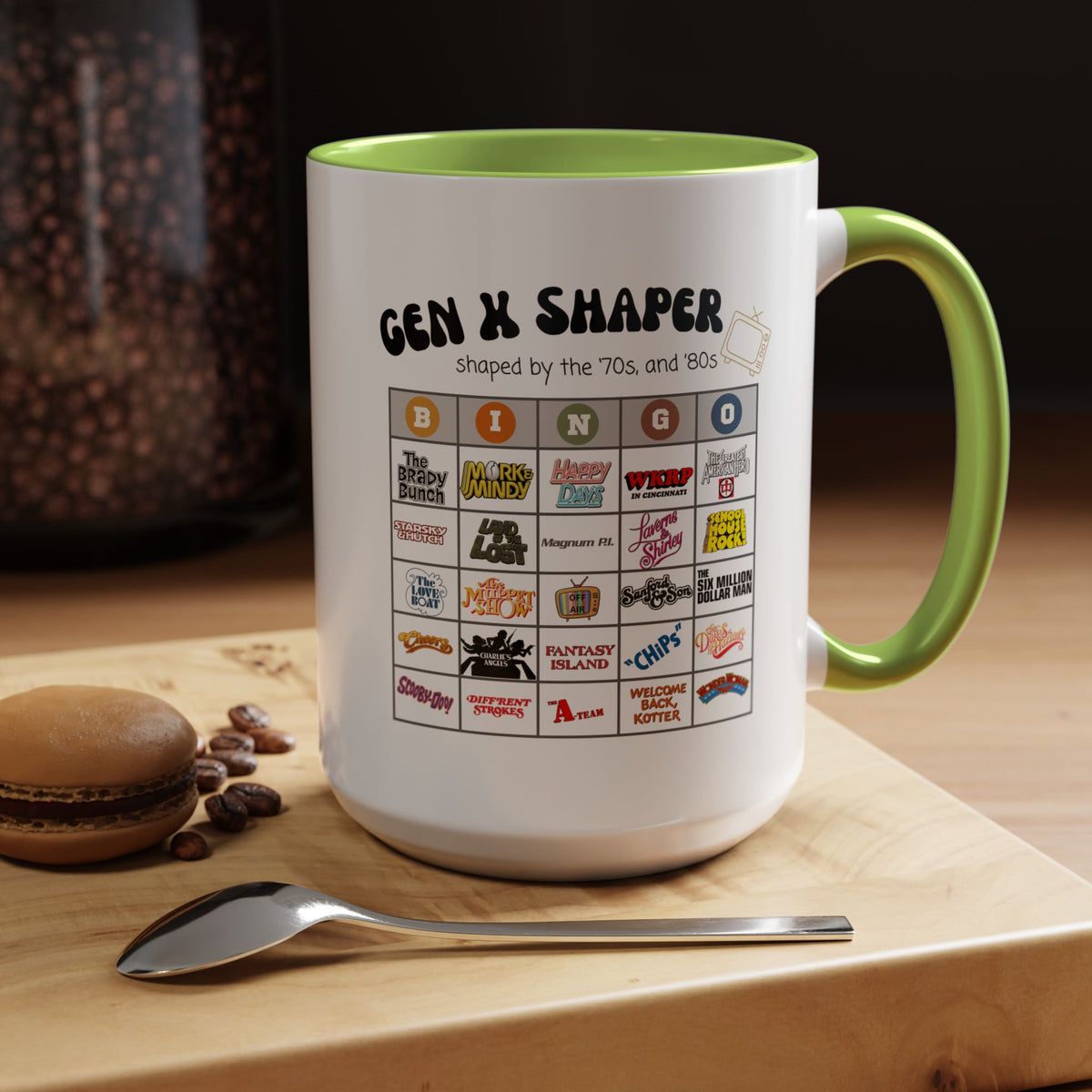 Gen X 70s & 80s TV Shows Bingo Mug | Retro Nostalgia Coffee Cup