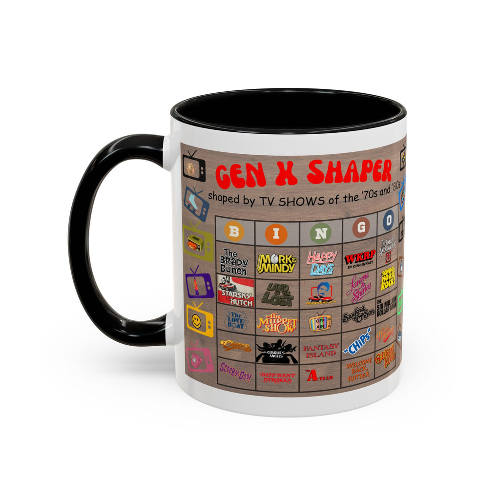 Gen X 70s & 80s TV Shows Bingo Mug | 11 oz Retro Accent Cup