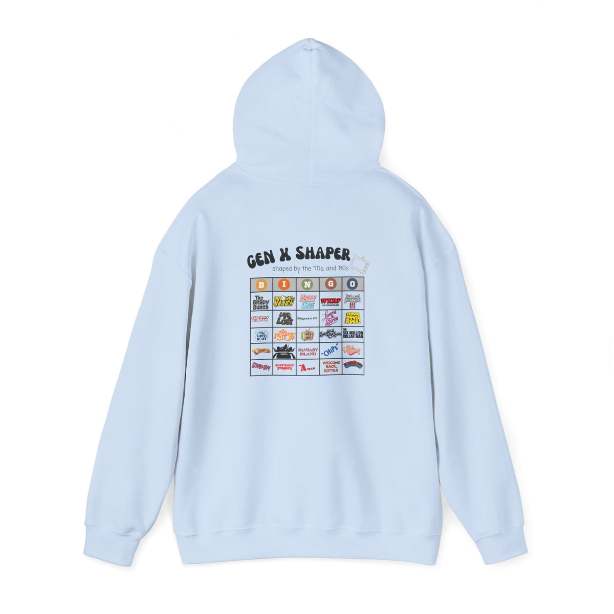 Gen X 70s & 80s TV Shows Bingo Hoodie | Retro Nostalgia Sweatshirt