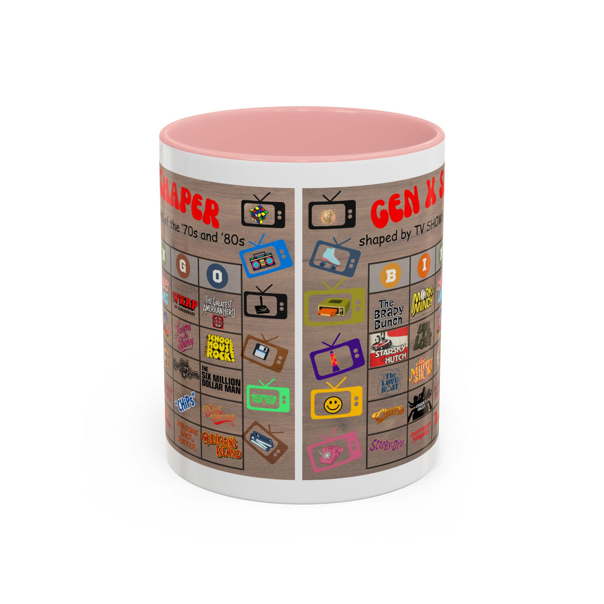 Gen X 70s & 80s TV Shows Bingo Mug | 11 oz Retro Accent Cup