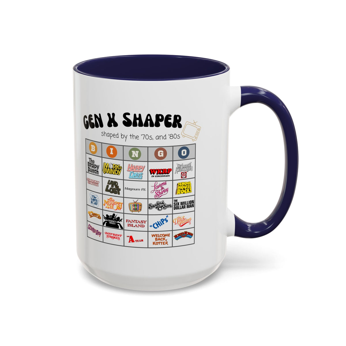 Gen X 70s & 80s TV Shows Bingo Mug | Retro Nostalgia Coffee Cup