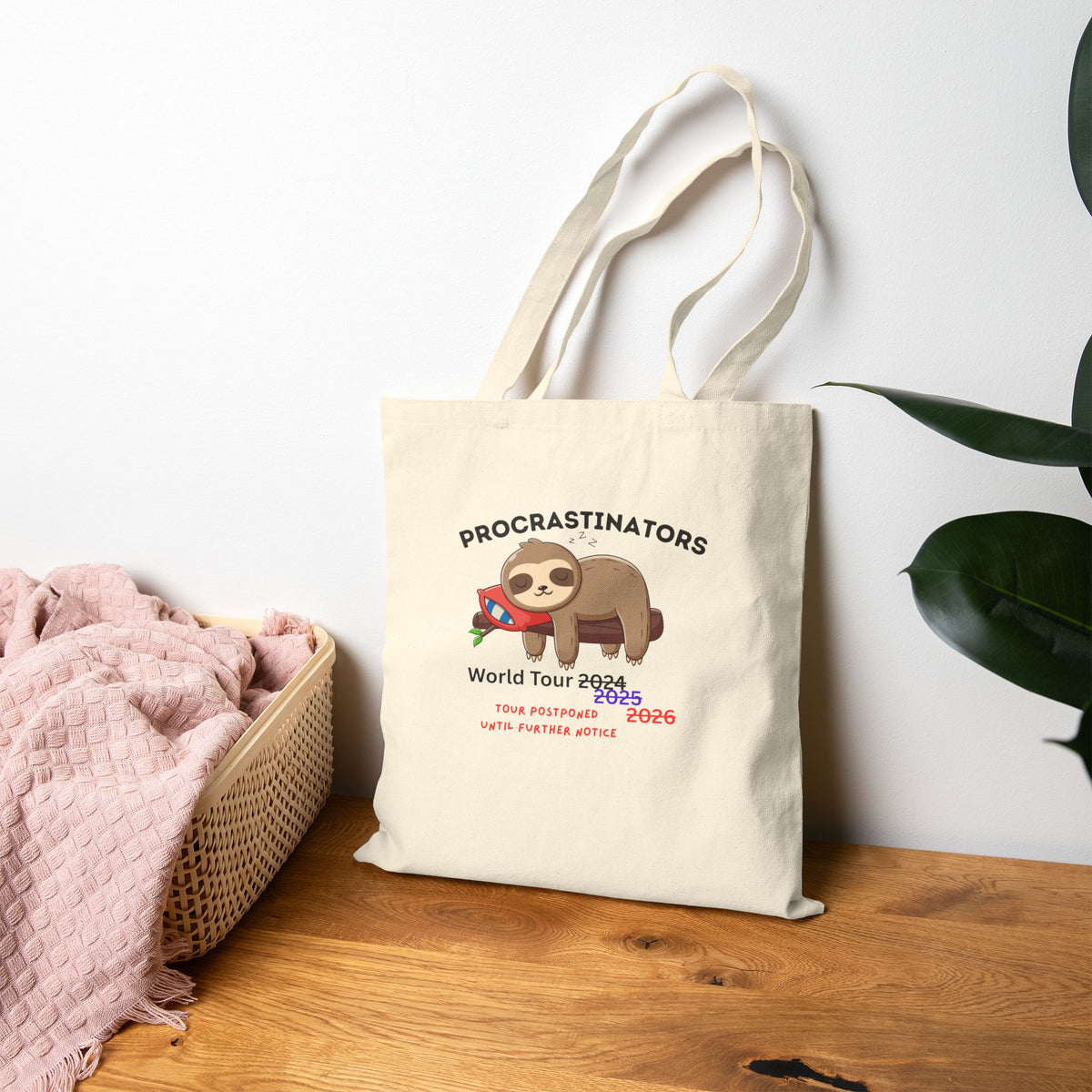 Procrastinators World Tour Tote Bag | Sloth Canvas Bag
