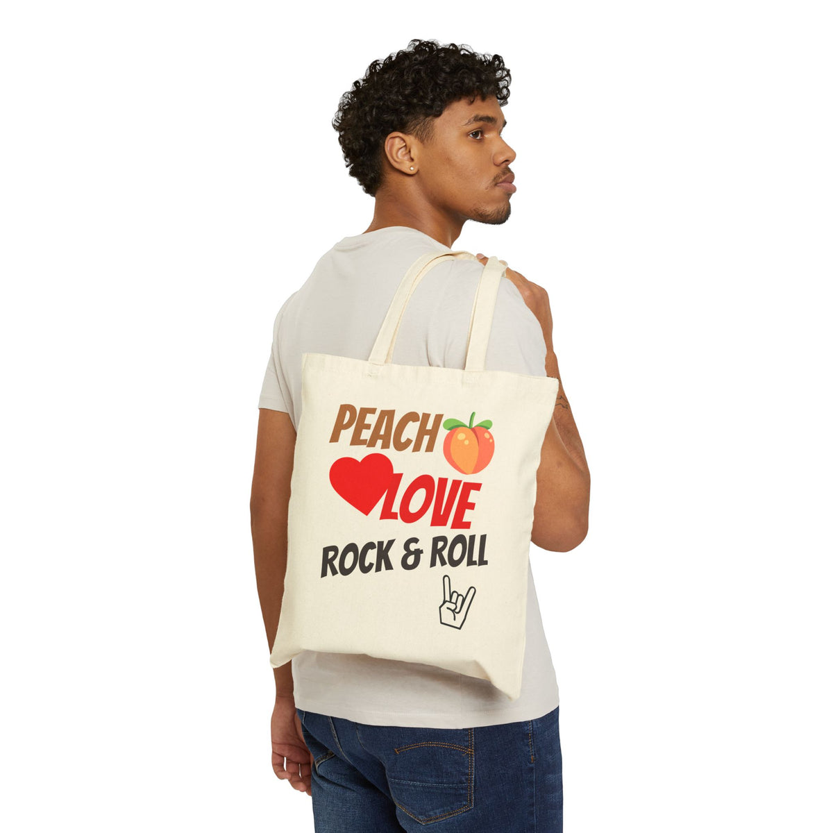 Peach Love Rock & Roll Tote Bag | Cotton Canvas