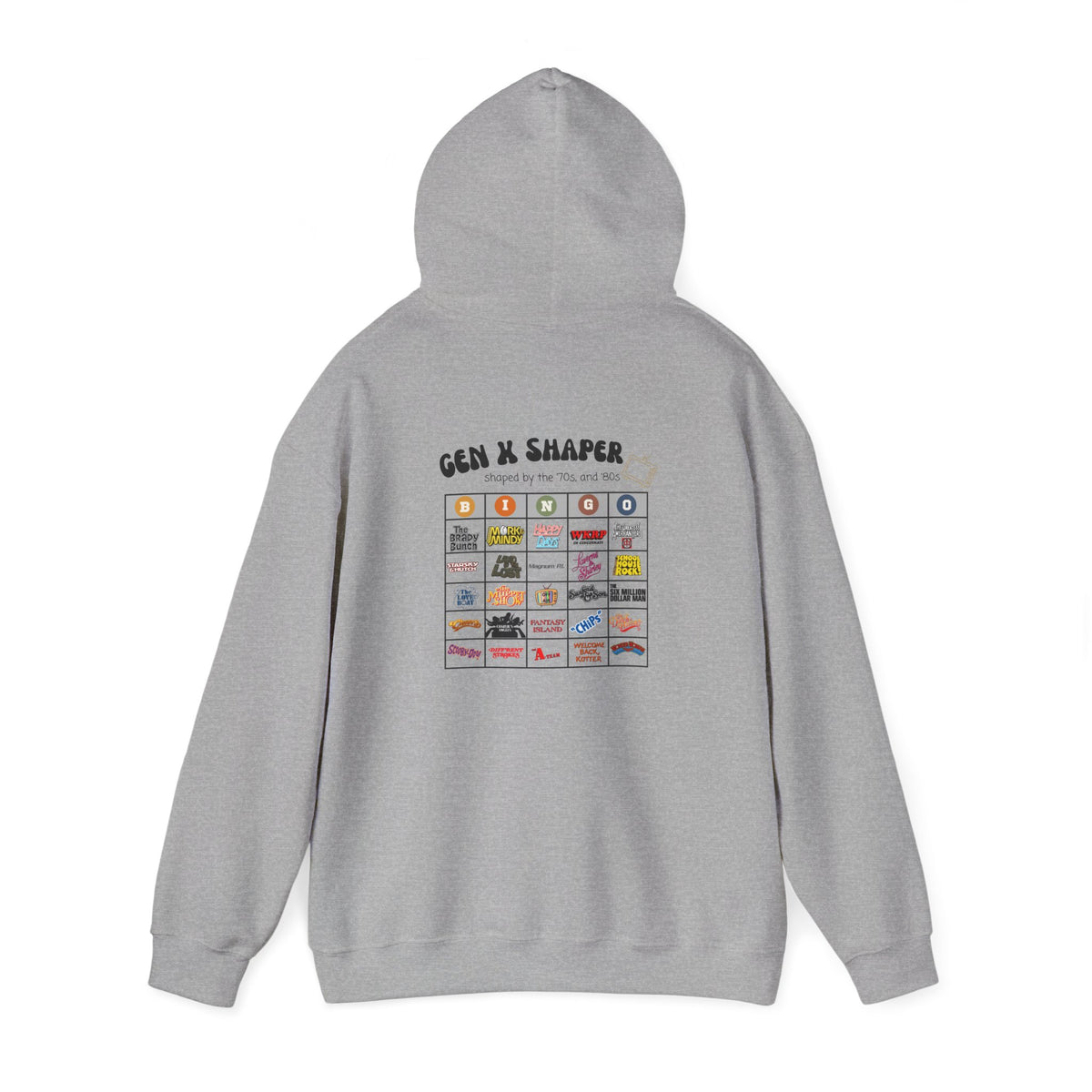 Gen X 70s & 80s TV Shows Bingo Hoodie | Retro Nostalgia Sweatshirt