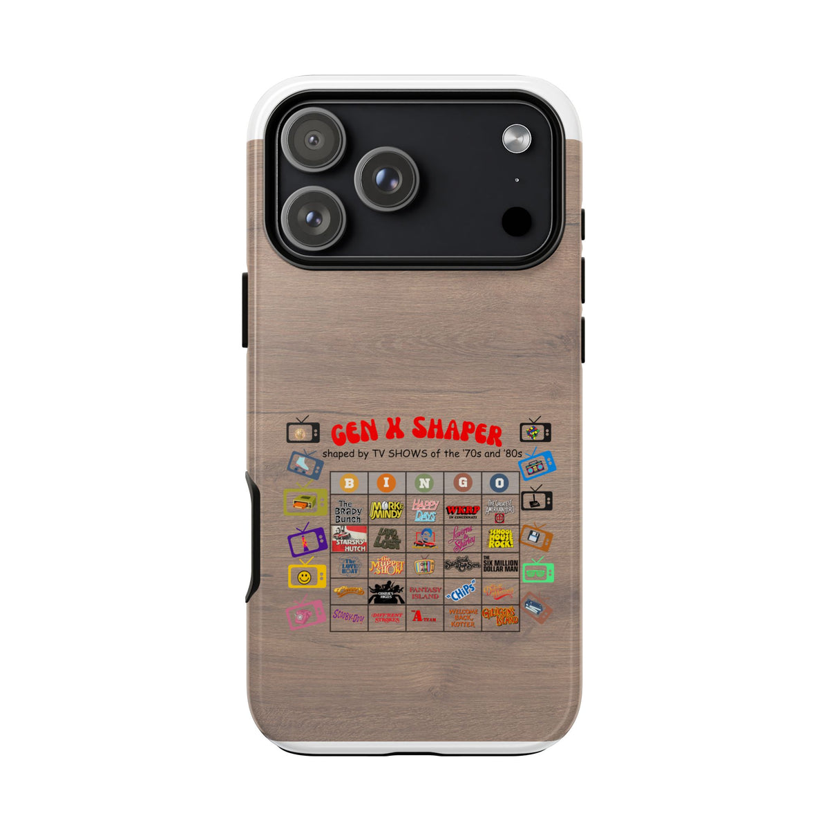 Gen X 70s & 80s TV Shows Bingo iPhone Case | Retro Tough Cover