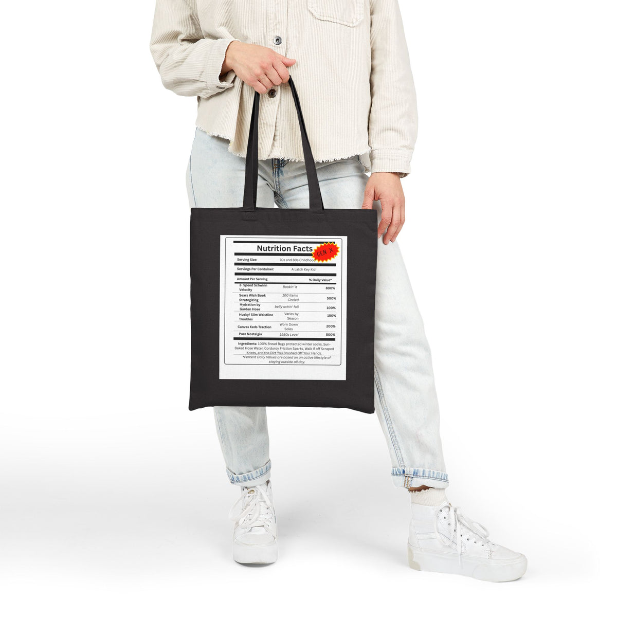 Gen X Nutrition Facts Tote Bag | Retro Canvas Bag