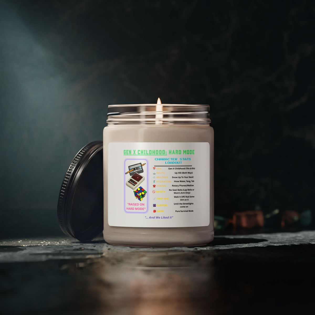 Gen X Childhood Nostalgia Candle, Latchkey Kid 9oz Soy Jar, Retro Toys Games Scent, Sarcastic 70s 80s Hard Mode Birthday Workspace Gift