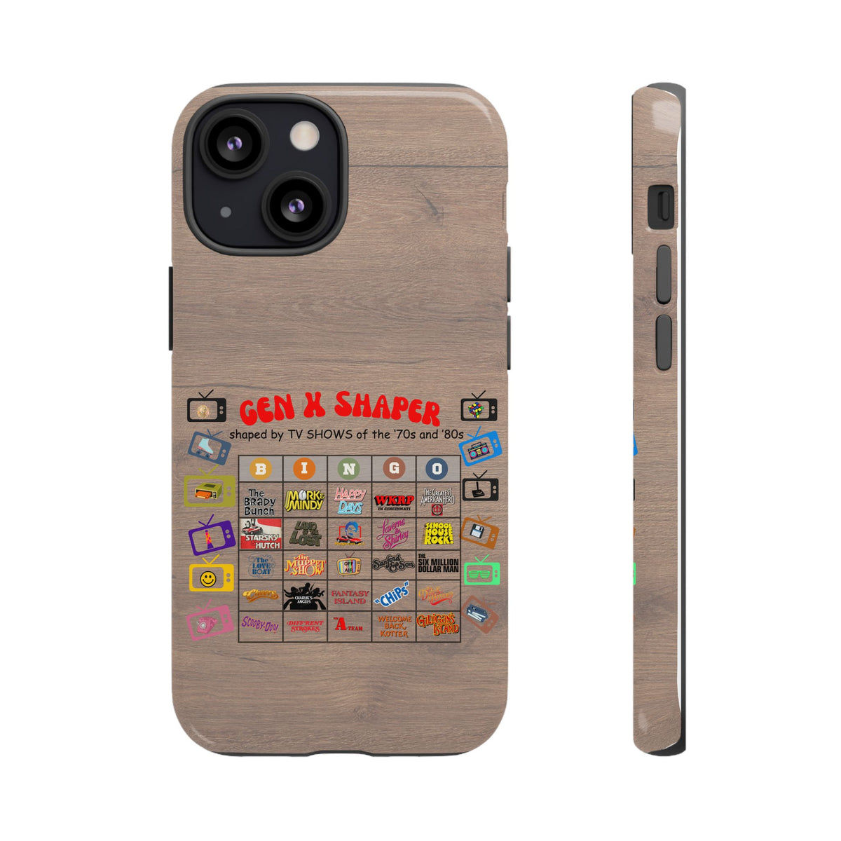 Gen X 70s & 80s TV Shows Bingo iPhone Case | Retro Tough Cover