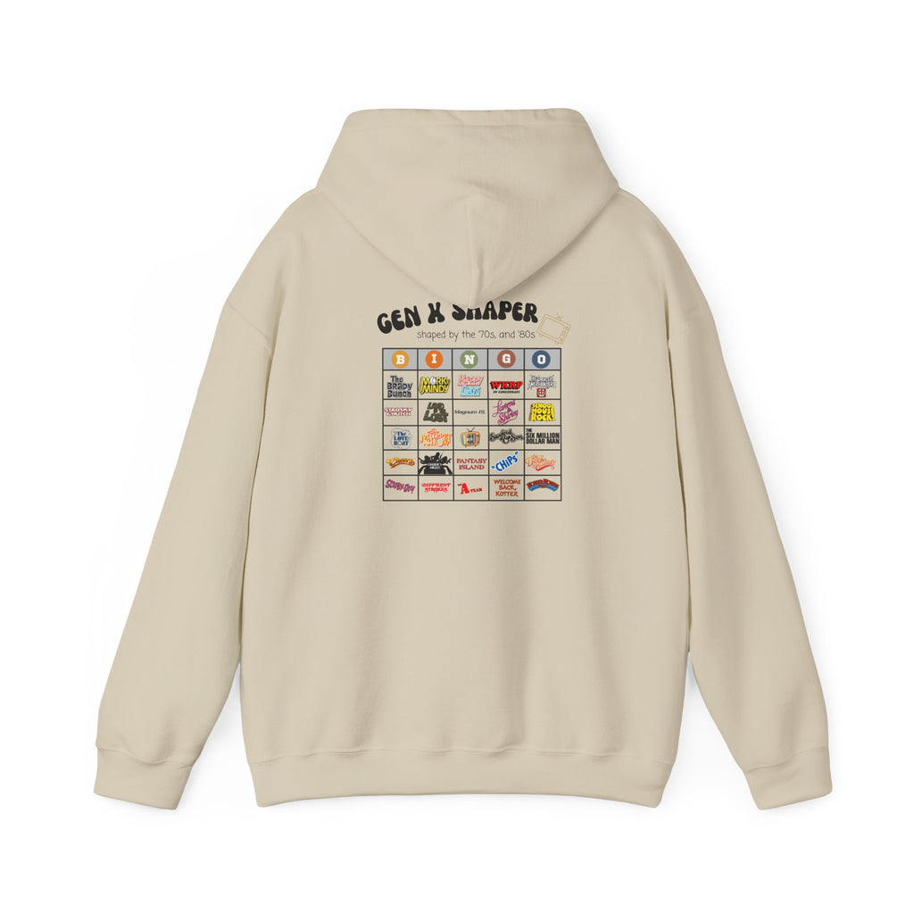 Gen X 70s & 80s TV Shows Bingo Hoodie | Retro Nostalgia Sweatshirt