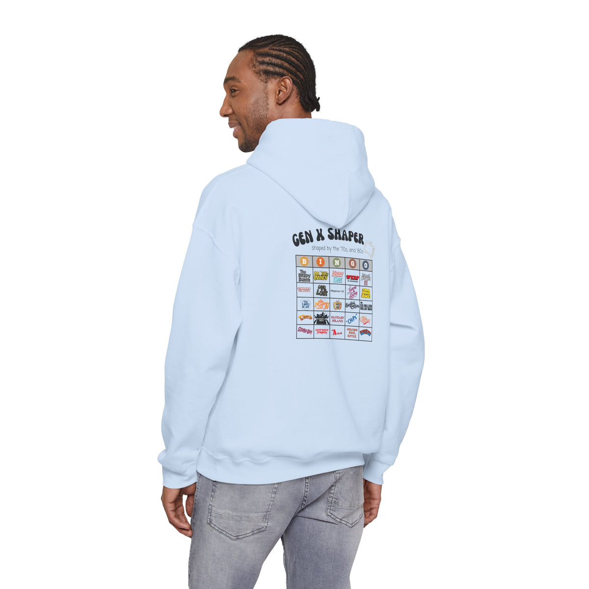 Gen X 70s & 80s TV Shows Bingo Hoodie | Retro Nostalgia Sweatshirt