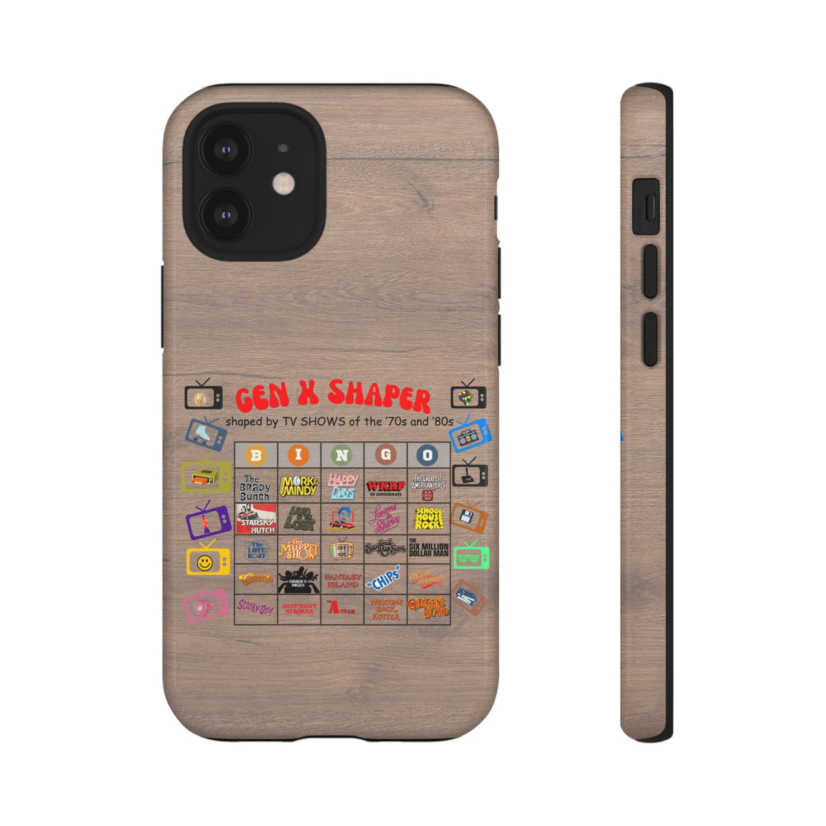 Gen X 70s & 80s TV Shows Bingo iPhone Case | Retro Tough Cover