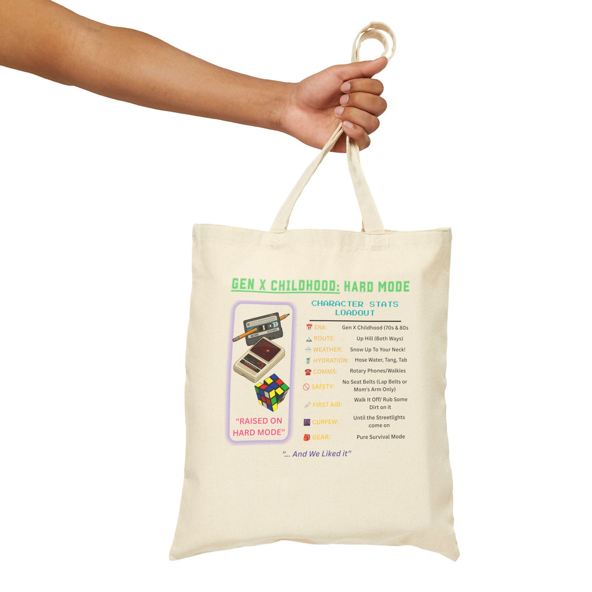 Gen X Childhood Hard Mode Tote Bag | Retro Canvas Bag