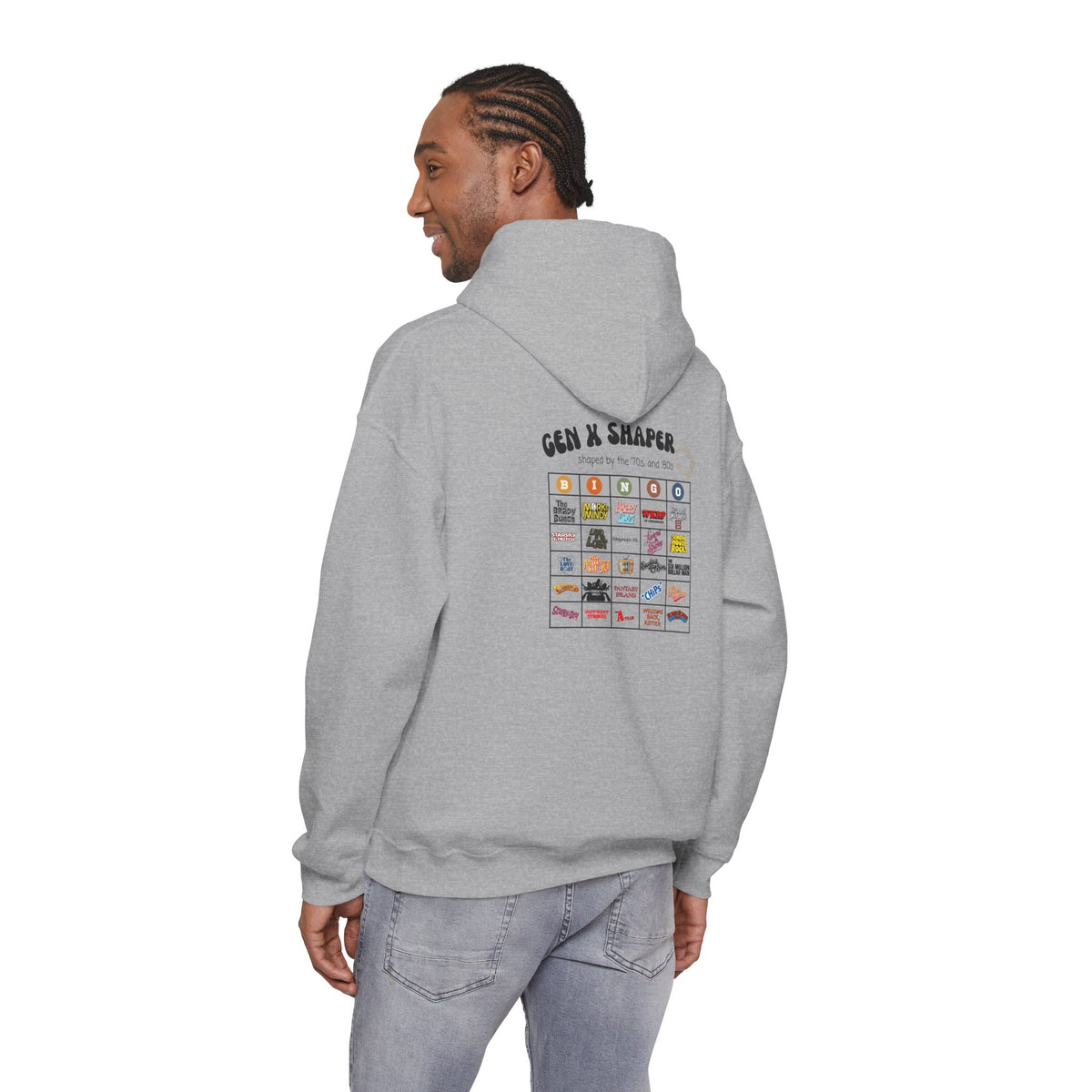 Gen X 70s & 80s TV Shows Bingo Hoodie | Retro Nostalgia Sweatshirt