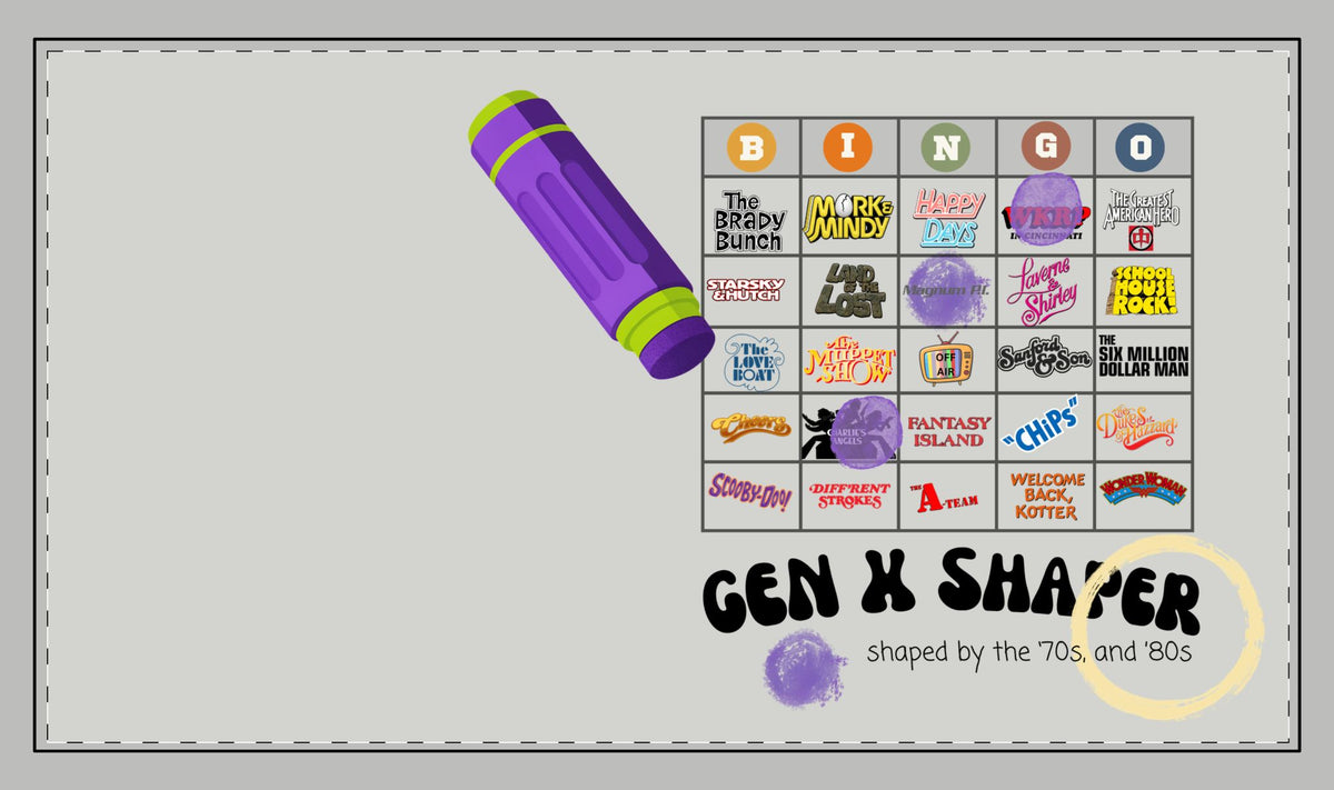 Gen X 70s & 80s TV Shows Bingo Desk Mat | Retro Office Decor