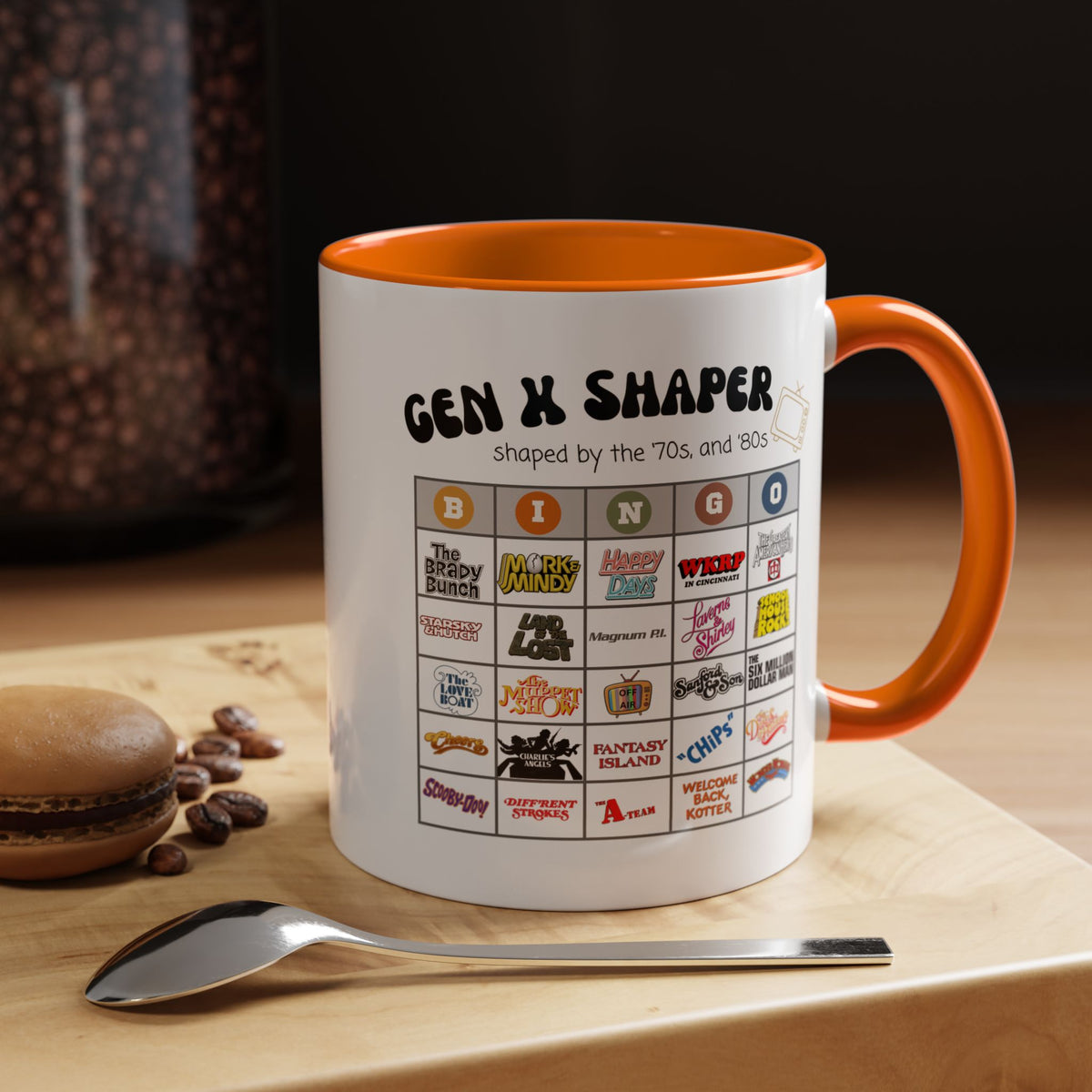 Gen X 70s & 80s TV Shows Bingo Mug | Retro Nostalgia Coffee Cup