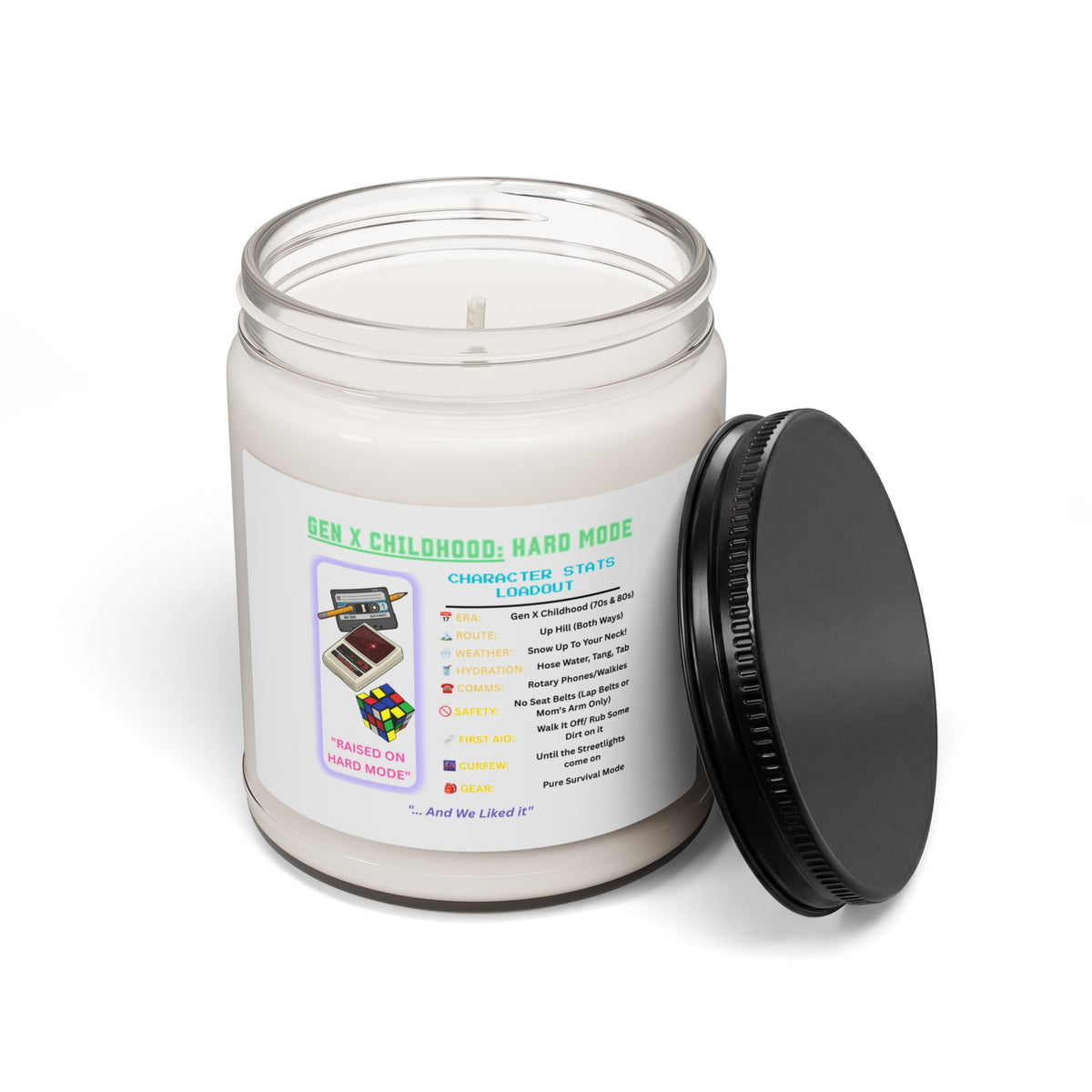 Gen X Childhood Nostalgia Candle, Latchkey Kid 9oz Soy Jar, Retro Toys Games Scent, Sarcastic 70s 80s Hard Mode Birthday Workspace Gift