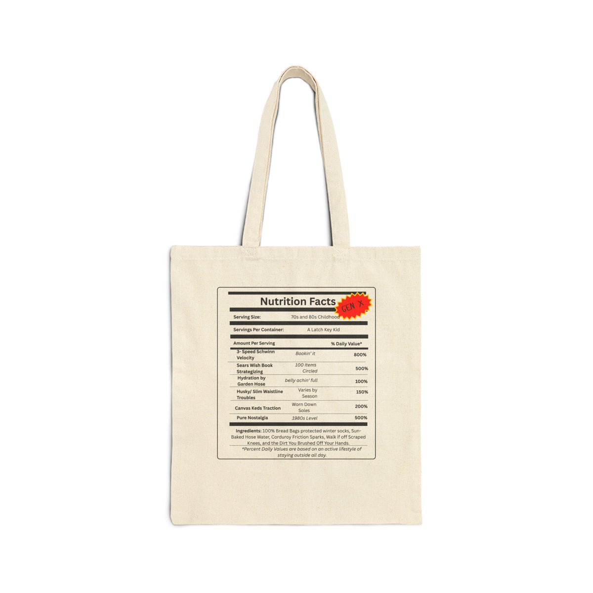 Gen X Nutrition Facts Tote Bag | Retro Canvas Bag