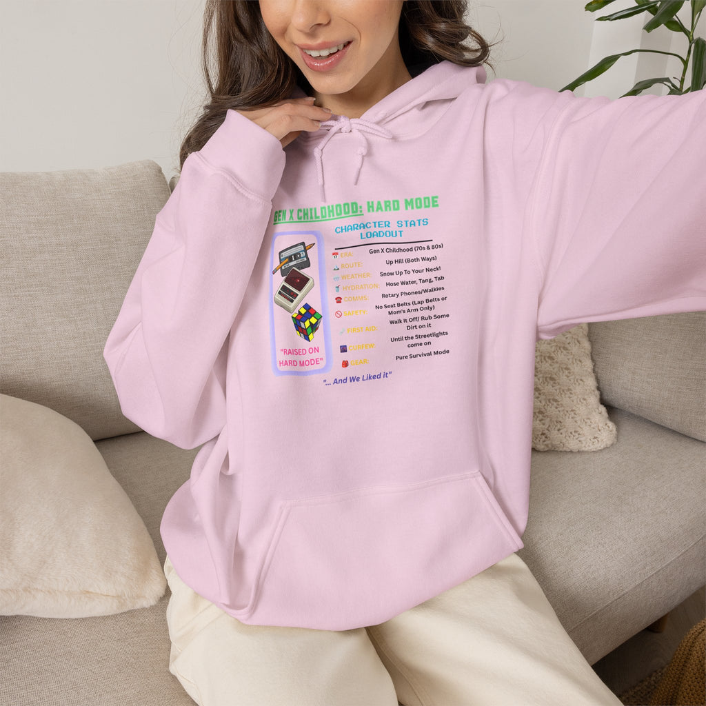 Gen X Childhood Hard Mode Hoodie | Retro Arcade Sweatshirt