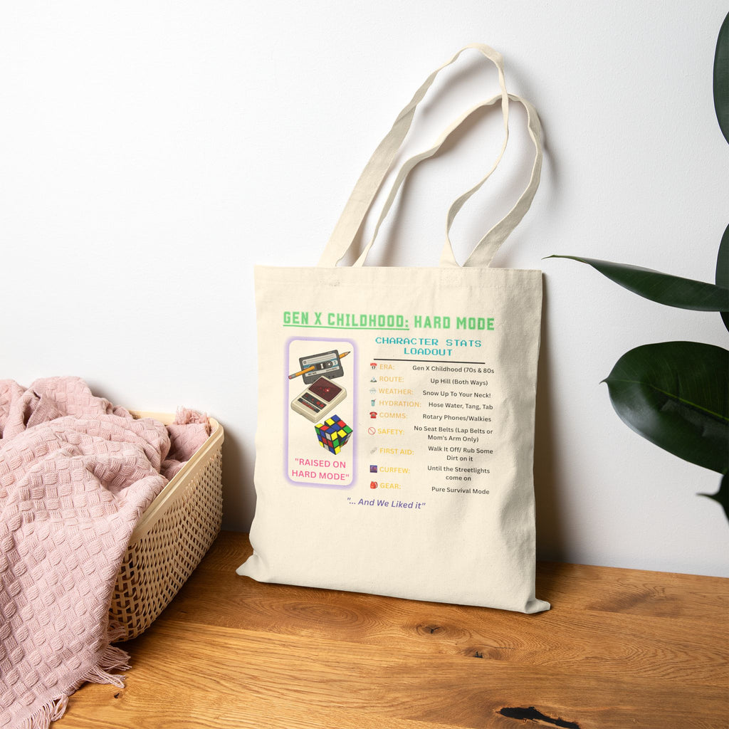 Gen X Childhood Hard Mode Tote Bag | Retro Canvas Bag