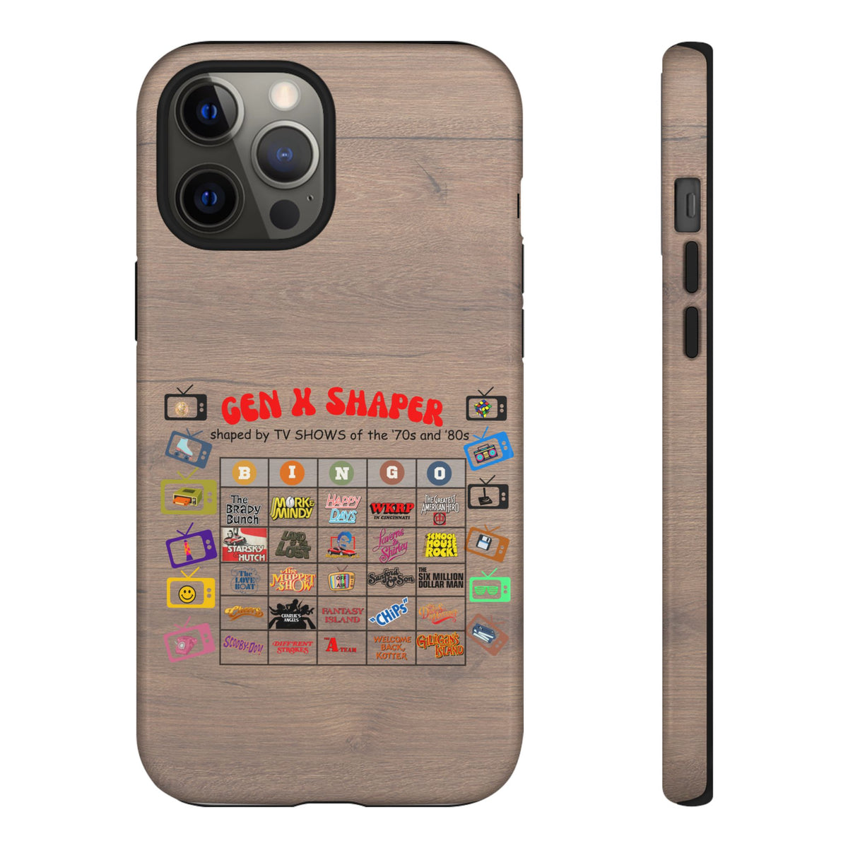 Gen X 70s & 80s TV Shows Bingo iPhone Case | Retro Tough Cover