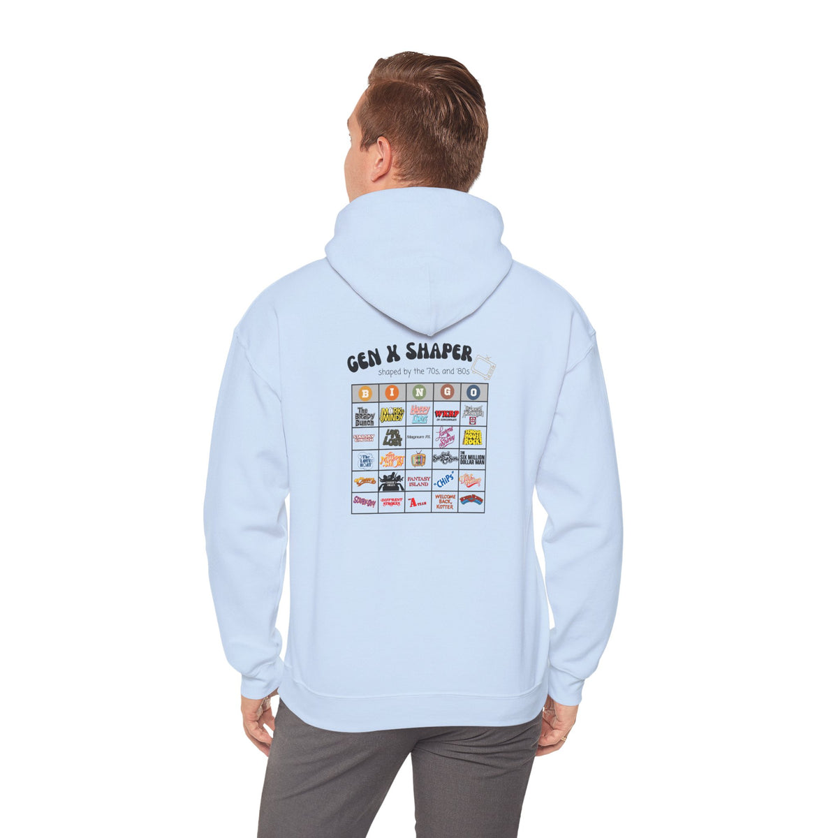 Gen X 70s & 80s TV Shows Bingo Hoodie | Retro Nostalgia Sweatshirt