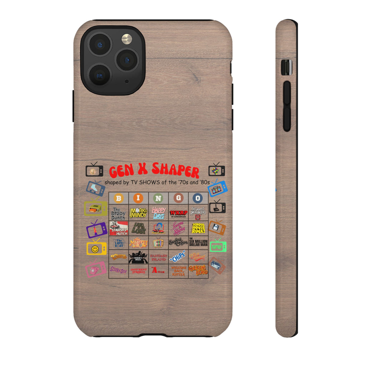 Gen X 70s & 80s TV Shows Bingo iPhone Case | Retro Tough Cover
