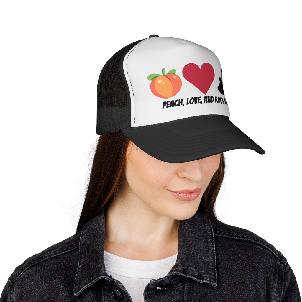 Peach Love Rock & Roll Trucker Cap | Guitar Logo