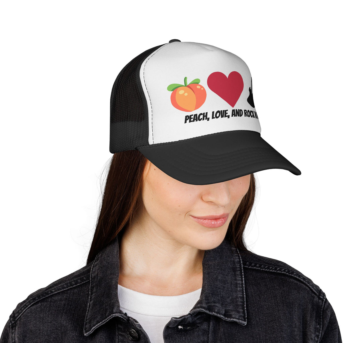 Peach Love Rock & Roll Trucker Cap | Guitar Logo