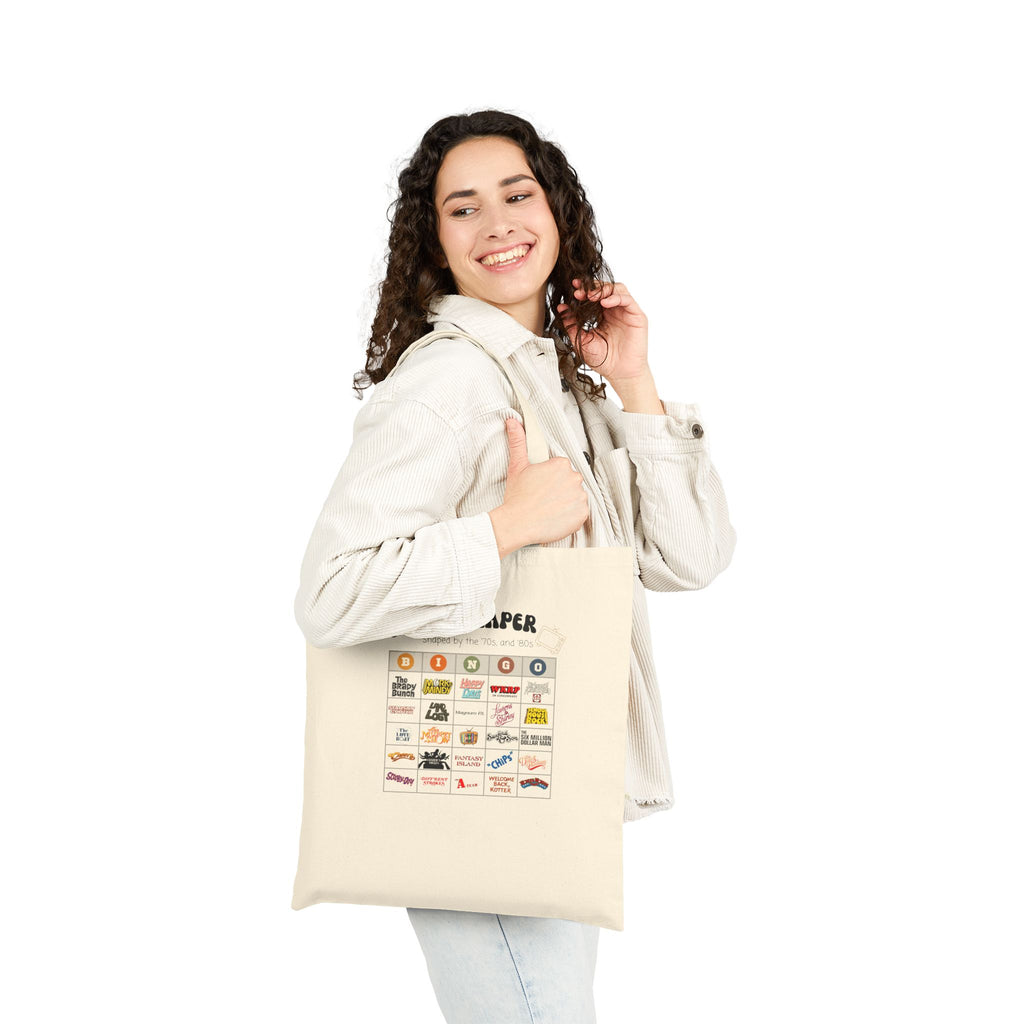 Gen X 70s & 80s TV Shows Bingo Tote Bag | Retro Canvas Bag