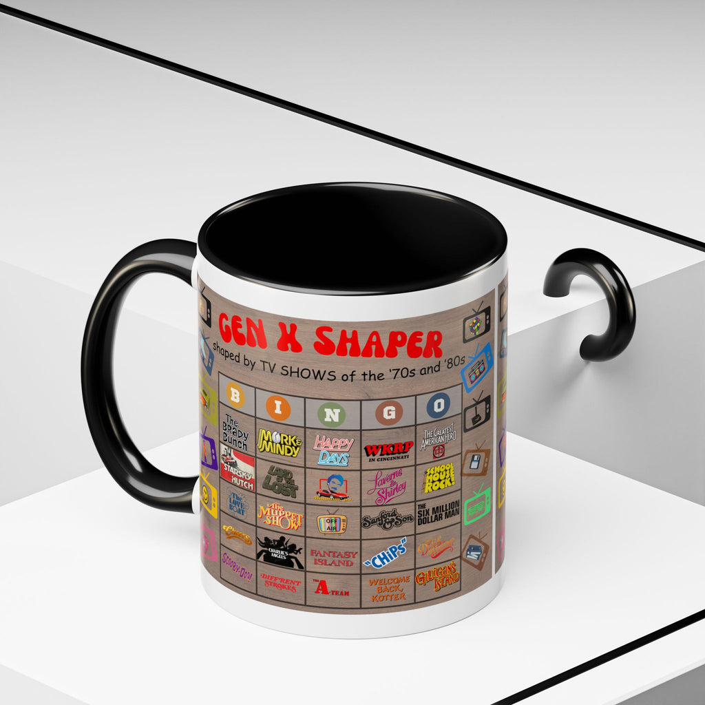 Gen X 70s & 80s TV Shows Bingo Mug | 11 oz Retro Accent Cup