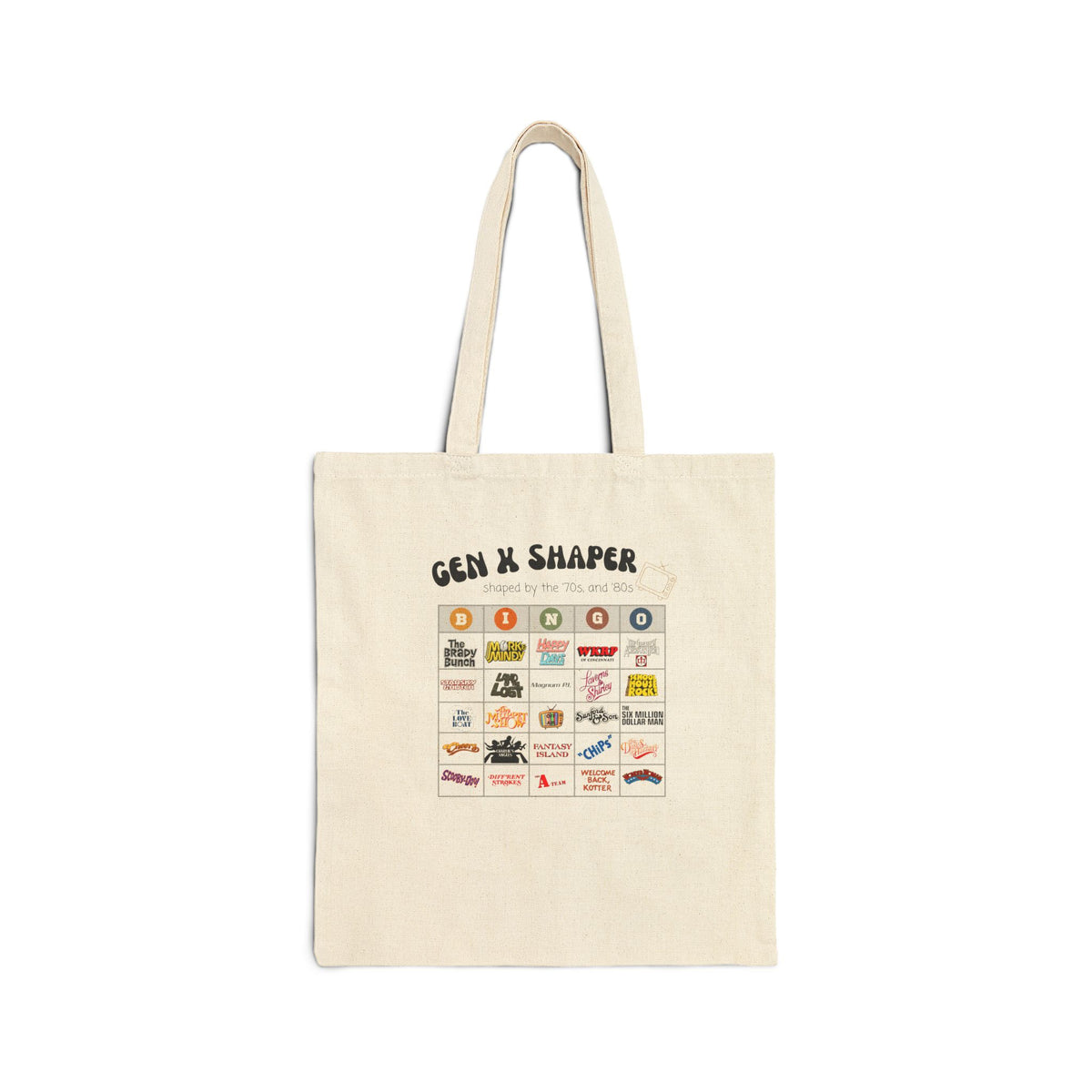 Gen X 70s & 80s TV Shows Bingo Tote Bag | Retro Canvas Bag