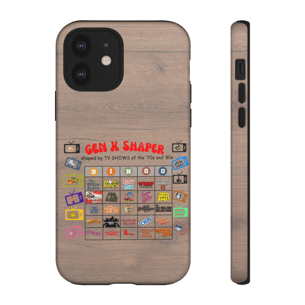 Gen X 70s & 80s TV Shows Bingo iPhone Case | Retro Tough Cover