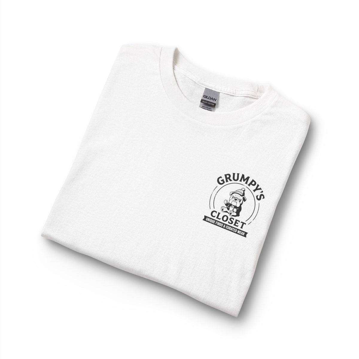 Grumpy's Closet Long Sleeve Tee — Vintage Bulldog Logo, 'Unique Finds & Curated Wear'