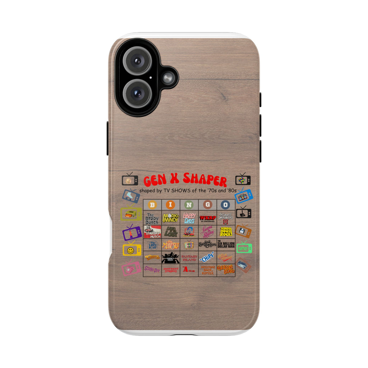Gen X 70s & 80s TV Shows Bingo iPhone Case | Retro Tough Cover