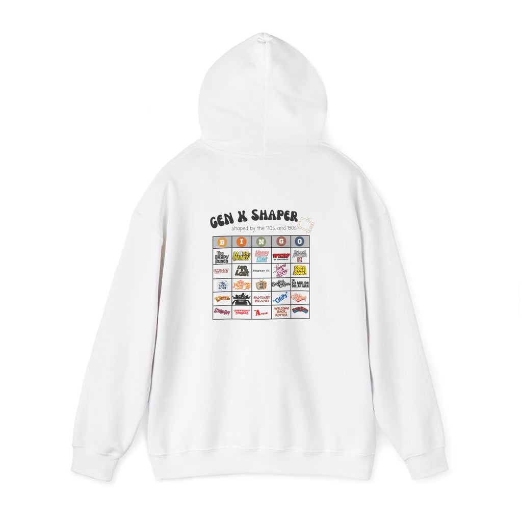 Gen X 70s & 80s TV Shows Bingo Hoodie | Retro Nostalgia Sweatshirt