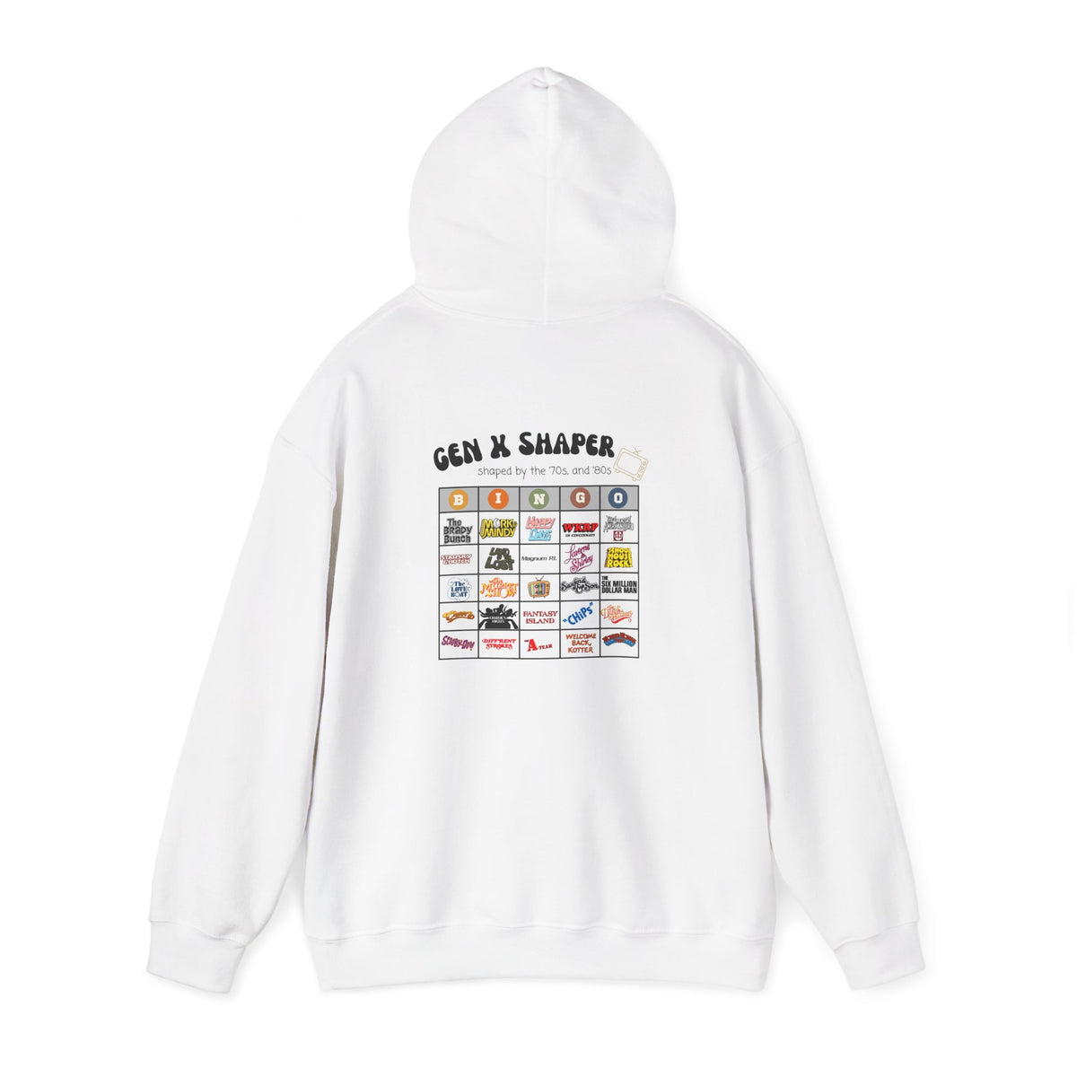 Gen X 70s & 80s TV Shows Bingo Hoodie | Retro Nostalgia Sweatshirt