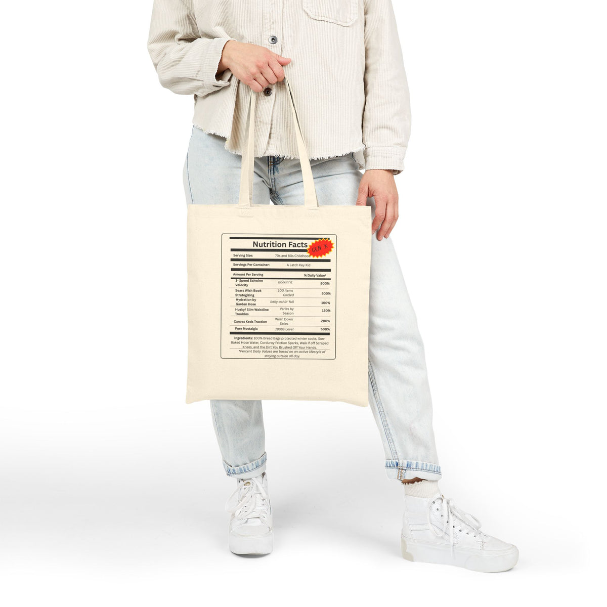 Gen X Nutrition Facts Tote Bag | Retro Canvas Bag