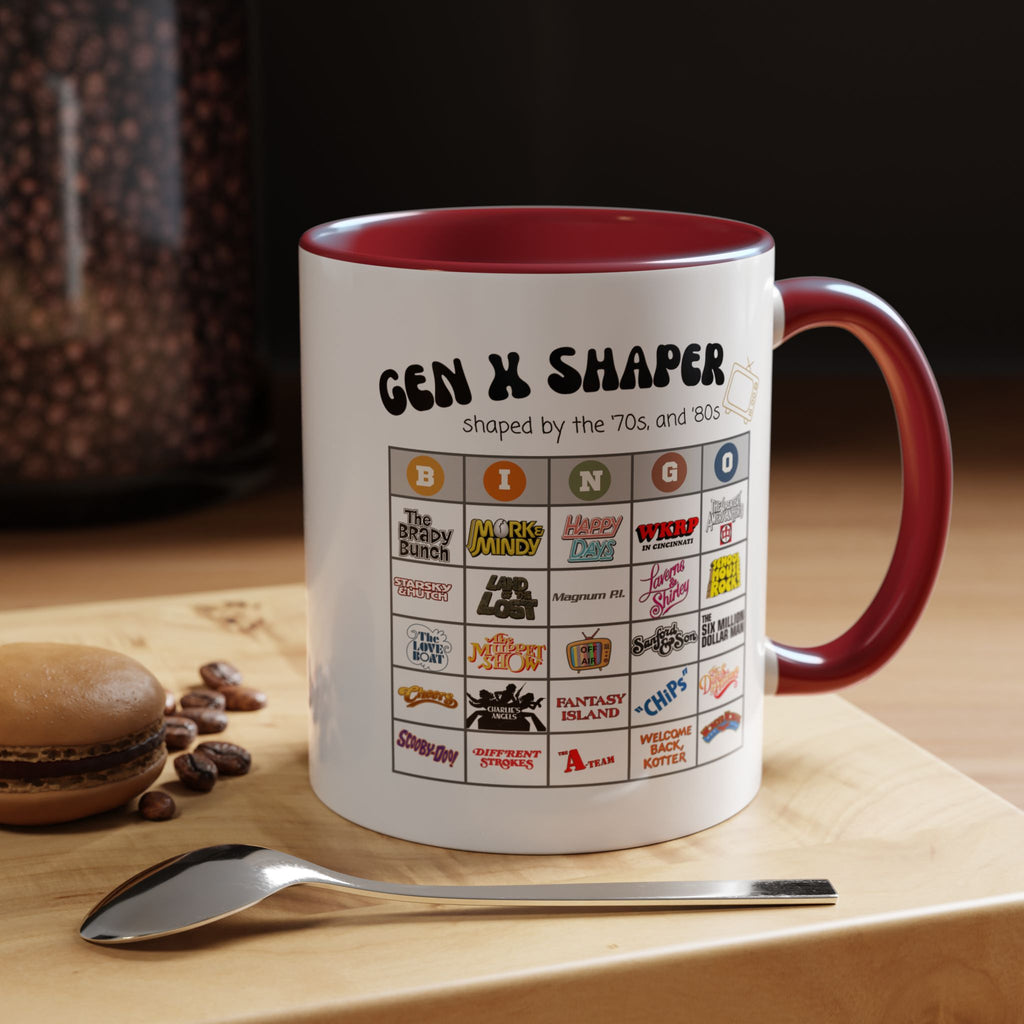 Gen X 70s & 80s TV Shows Bingo Mug | Retro Nostalgia Coffee Cup