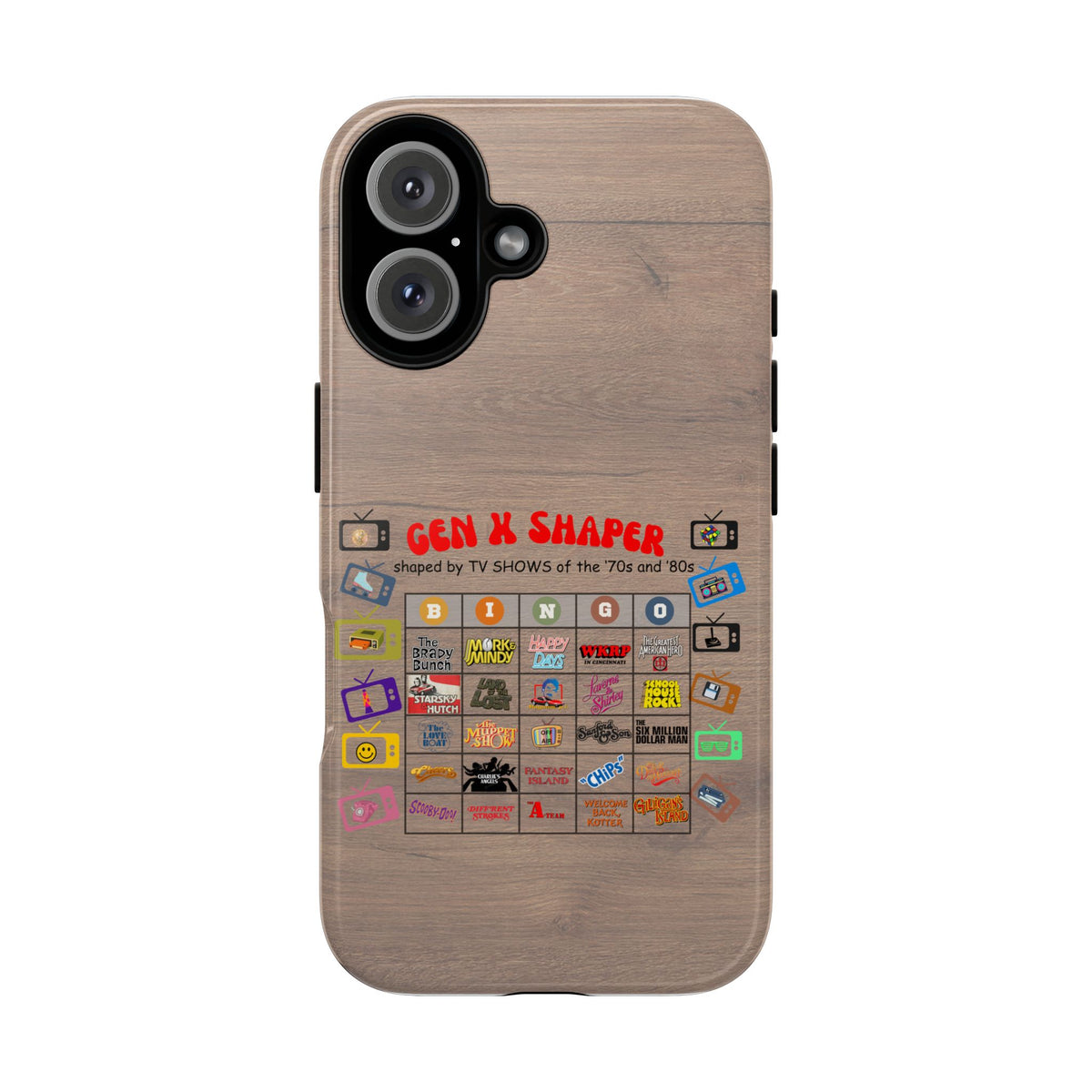 Gen X 70s & 80s TV Shows Bingo iPhone Case | Retro Tough Cover
