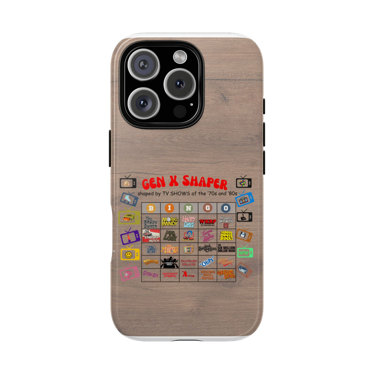 Gen X 70s & 80s TV Shows Bingo iPhone Case | Retro Tough Cover