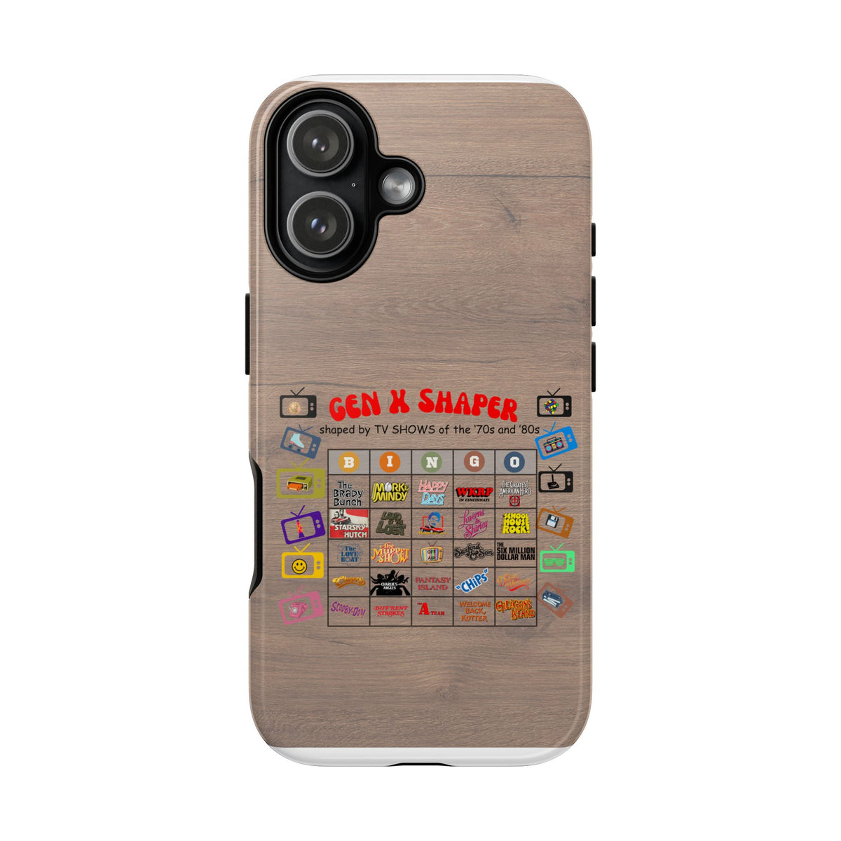 Gen X 70s & 80s TV Shows Bingo iPhone Case | Retro Tough Cover