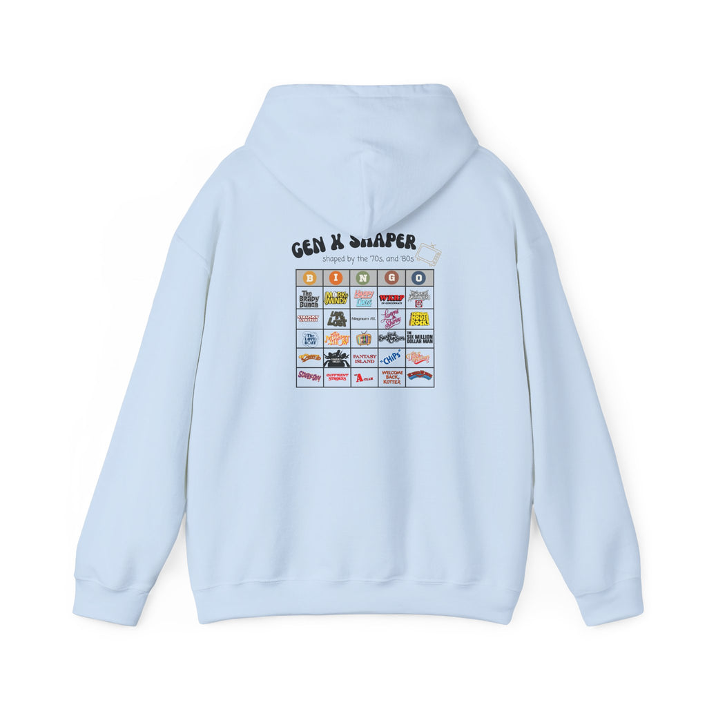Gen X 70s & 80s TV Shows Bingo Hoodie | Retro Nostalgia Sweatshirt
