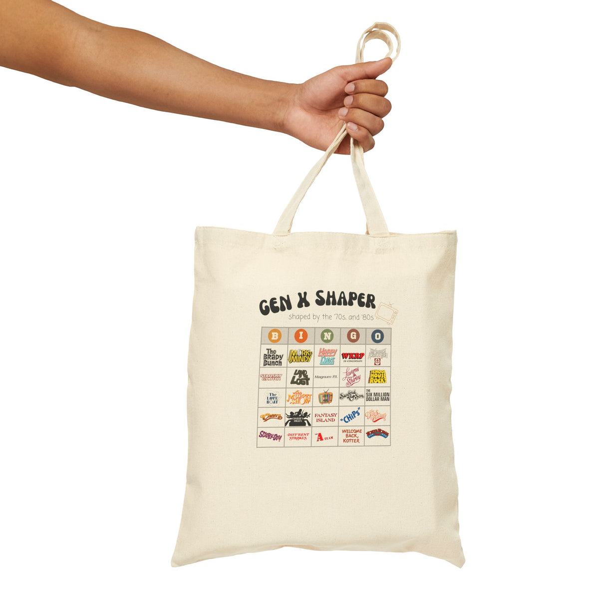 Gen X 70s & 80s TV Shows Bingo Tote Bag | Retro Canvas Bag